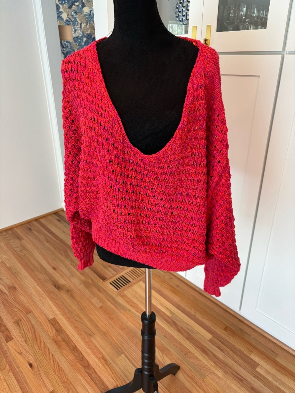Free People Chunky Knit Sweater – Bright Red and Pink | Size S